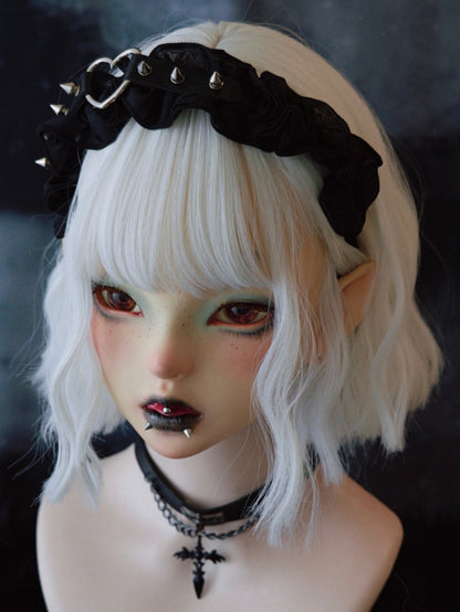 KC Studs Black Decorated Gothic Heart Ruffle Trim Design With