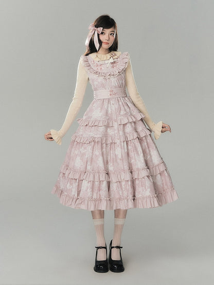 Beige Knit Shirt with Ruffle Collar, Long Sleeves & Pink Bow Detail - Yimu Walnut