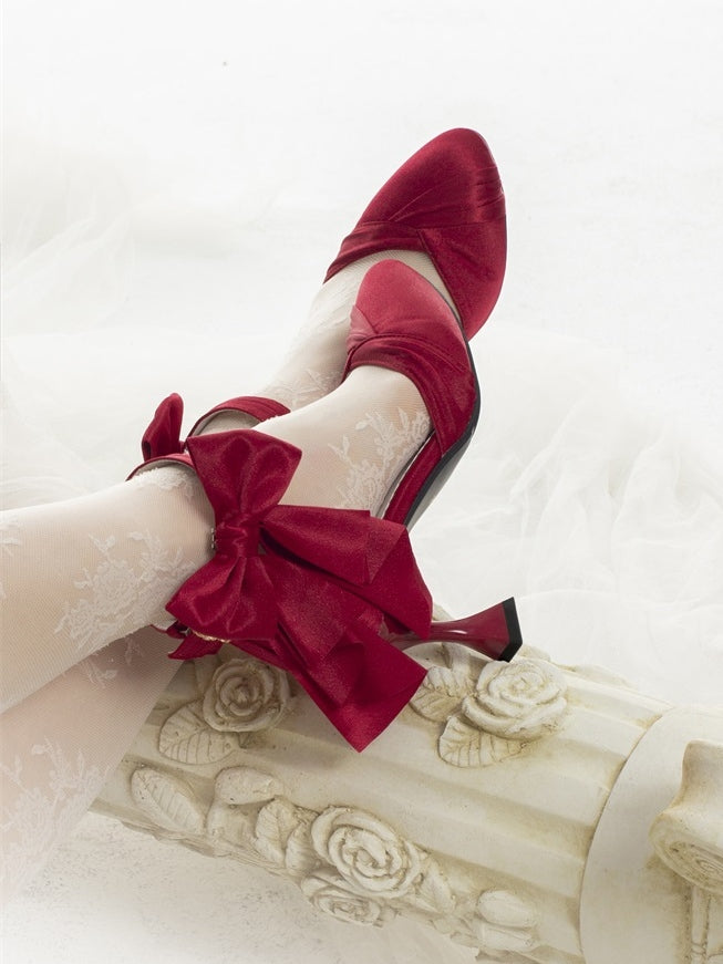 Design Red Classic - Bow Detailing Wine Inspired Sandals Heart Buckle High-heel Lolita