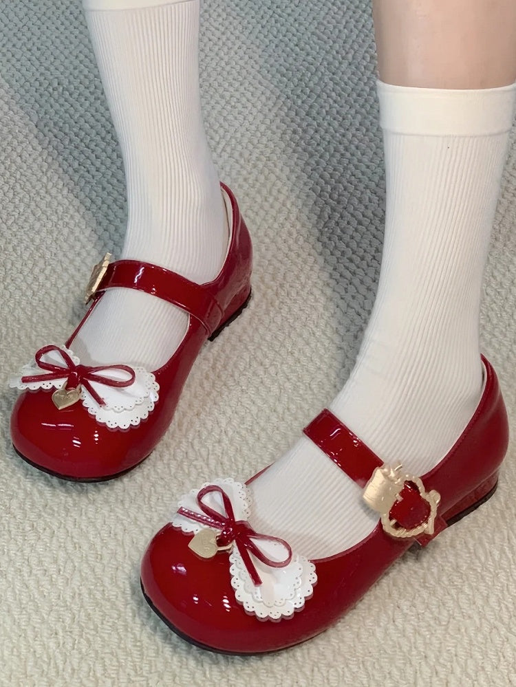 Janes Low-heel Mary Daily Comfortable Multi-layer with Shoes Sweet Red Bows Lolita -