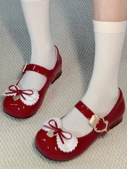 Janes Low-heel Mary Daily Comfortable Multi-layer with Shoes Sweet Red Bows Lolita -