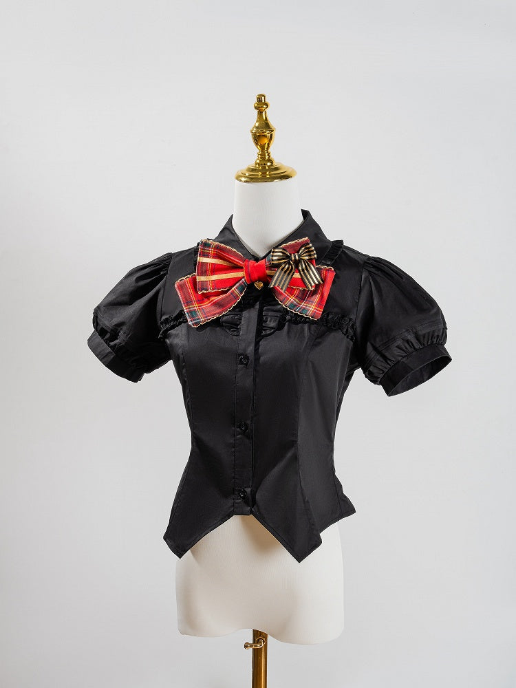Black Short Puff Sleeve Lolita Cotton Blouse - LiLi Chain