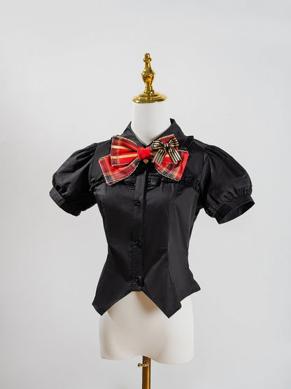 Black Short Puff Sleeve Lolita Cotton Blouse - LiLi Chain