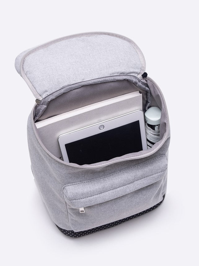 Charming Grey Cat-Ear Flap Backpack With Embroidered Kawaii Kitten Design