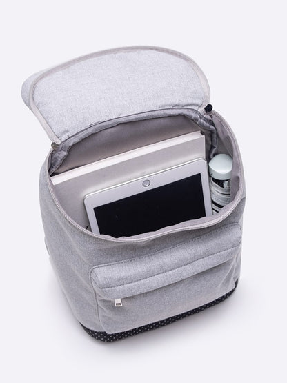 Charming Grey Cat-Ear Flap Backpack With Embroidered Kawaii Kitten Design