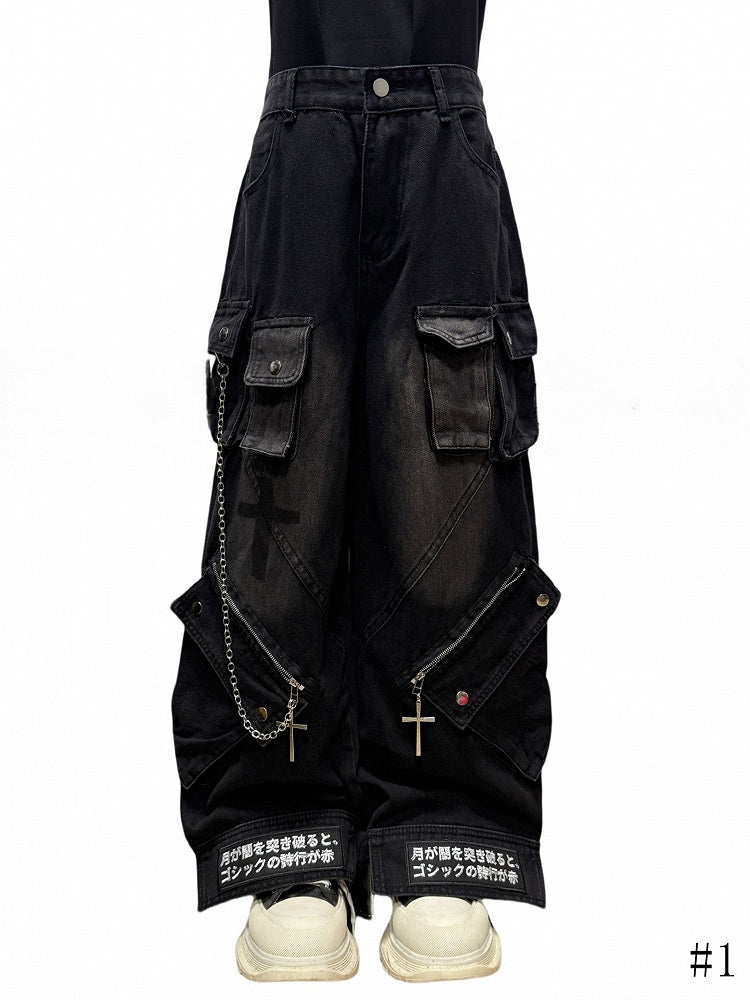 Details Black with Jeans Edge Urban Cargo Faded Zipper Straight-Leg