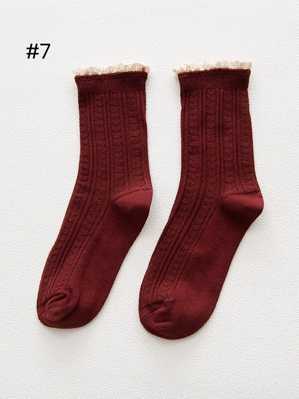 7 Options Sweet Ruffled Cuff Calf Socks