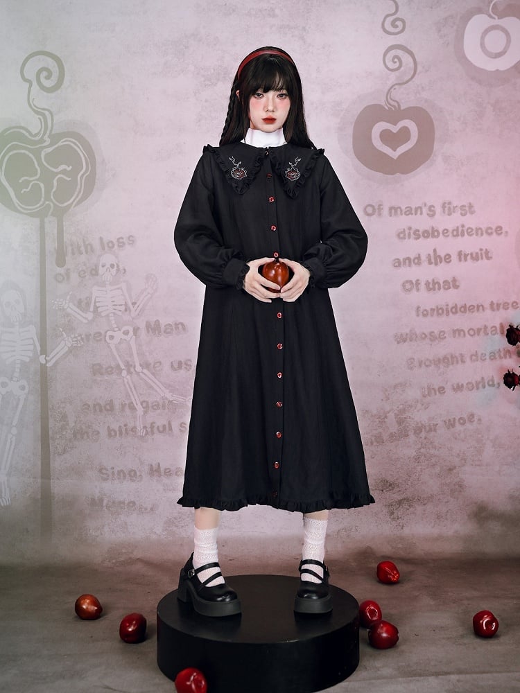 With Embroidery Gothic Sleeve Dress Black Eden-inspired Balloon