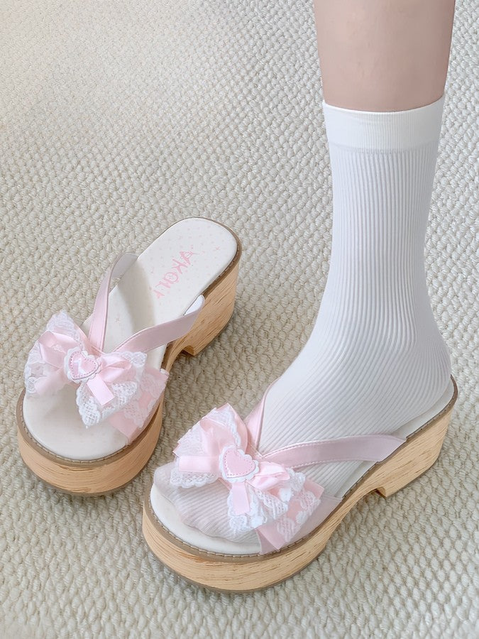 Slippers Pink Lolita Wa Heart with Applique