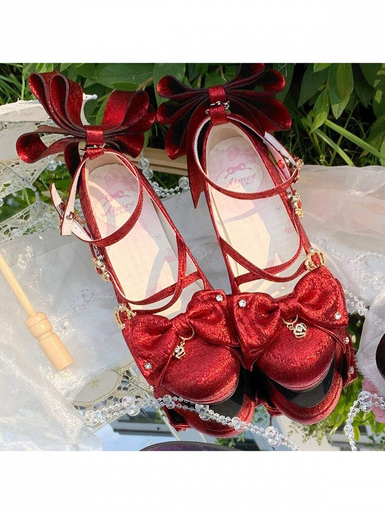 Red High Heel Shoes with Bowknot Detail - Aimee