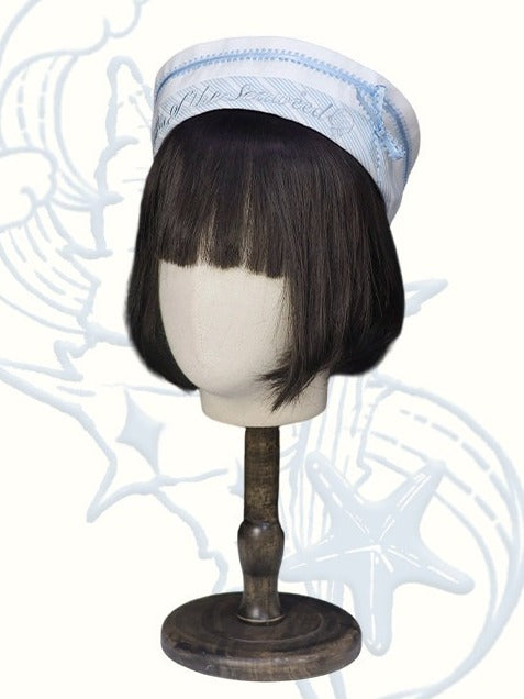 Blue & White Sailor Hat with Bow and Letter Details