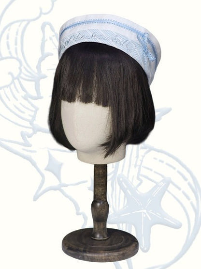 Blue & White Sailor Hat with Bow and Letter Details
