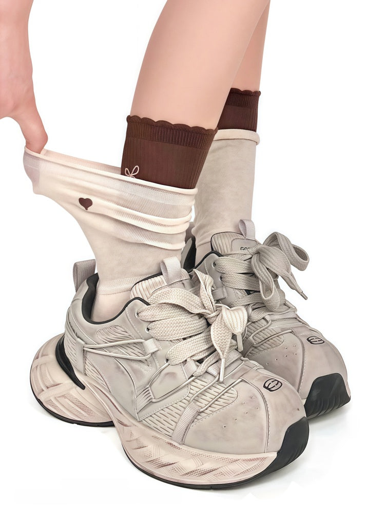 Design Pattern Colors and Fake 5 Socks Two-Piece Heart Bowknot