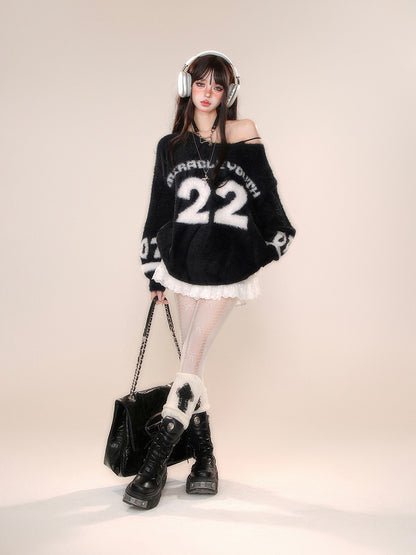 Core Clearance-Size Blokette Bust Mohair Sweater Asymmetrical Black Pattern for M Number 61CM Neckline