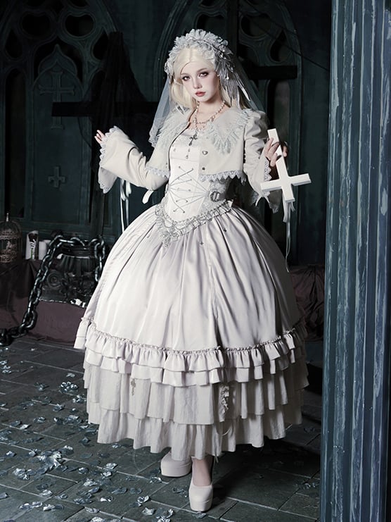 Boned with Design Gothic Silver Drawstring and Waist Cross Lolita Skirt Charm