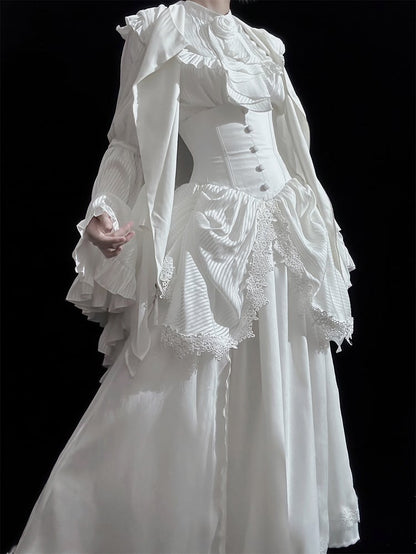 White Boned Corset Underbust Aristocrat Lolita Skirt - Puppet Mind Book