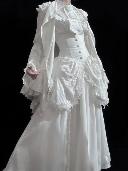 Gothic Rock Weiß Aristokrat Büste Lolita Entbeint Taille Unter Korsett Hohe