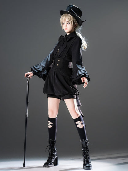 Ouji Black Shirt Sleeves Lolita with Bowtie Long Bishop