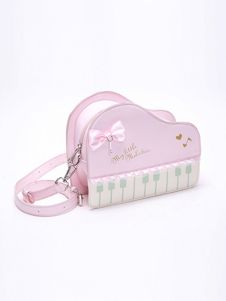 Pink Crossbody Bag With Piano Key Design And Bow Accent Chic