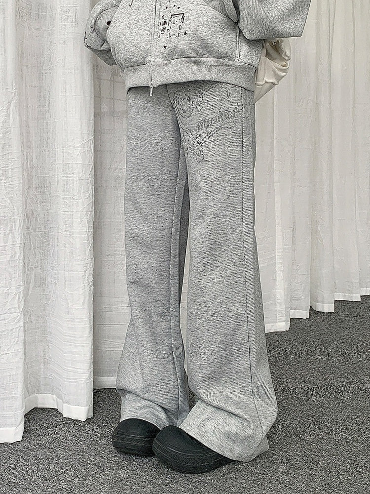 Casual Straight Leg Pants with Heart Rhinestone - Solkatt