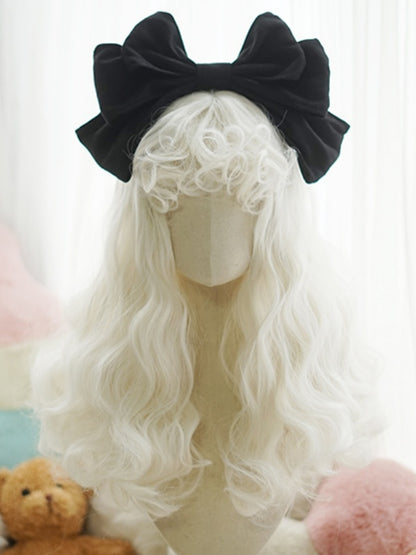 Blond/Weiß/Braun/Rosa/Hellblonde lange gewellte Perücke mit lockigem Pony