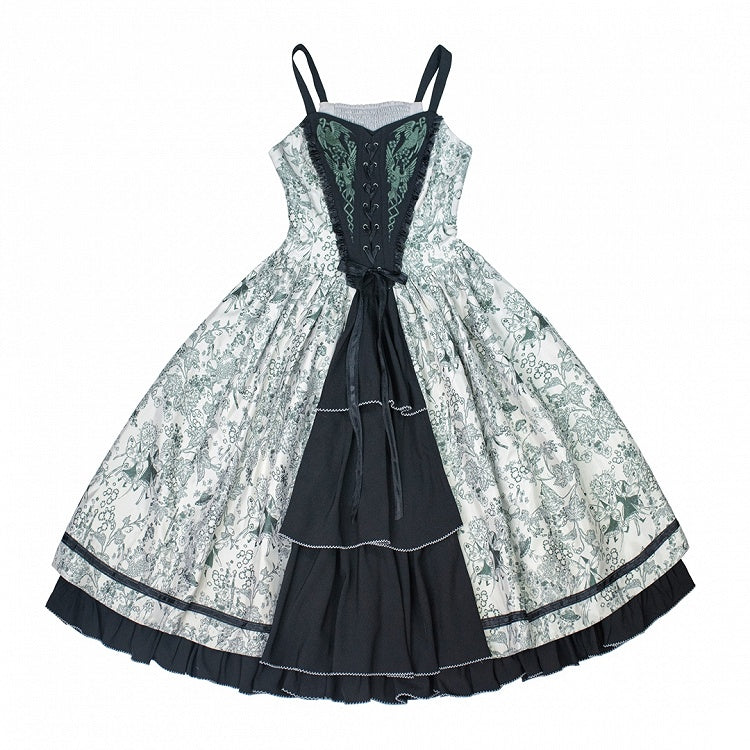 Green Forest Elegant with Print Animals Dress Lolita Bodice and Corset