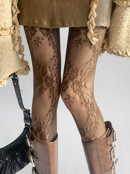 Tights Fishnet Floral Lace Pattern 5 Colors