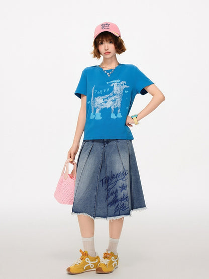 Blue Puppy Print Short Sleeve Tee - Girlyhalo