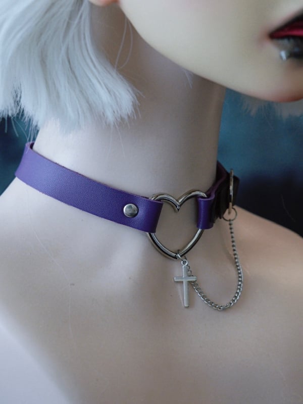 Chain Purple And Gothic Choker Pendant Heart Cross