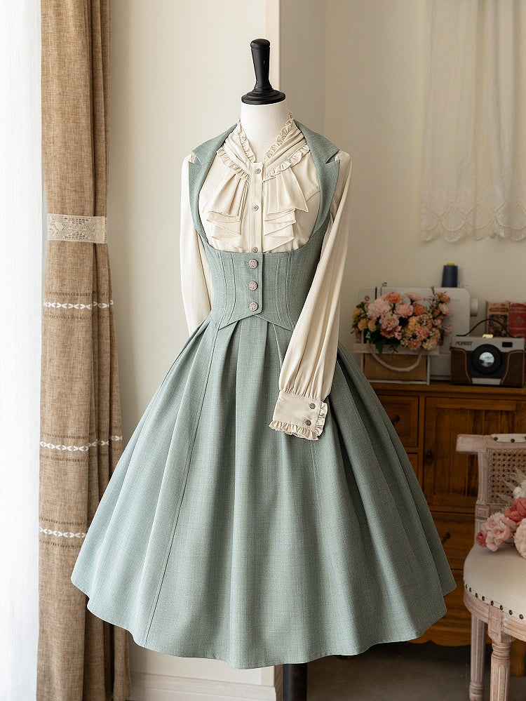 Dusty Green Elegant Underbust Classic Jumper Skirt Waist 80cm Size L - Forest Wardrobe