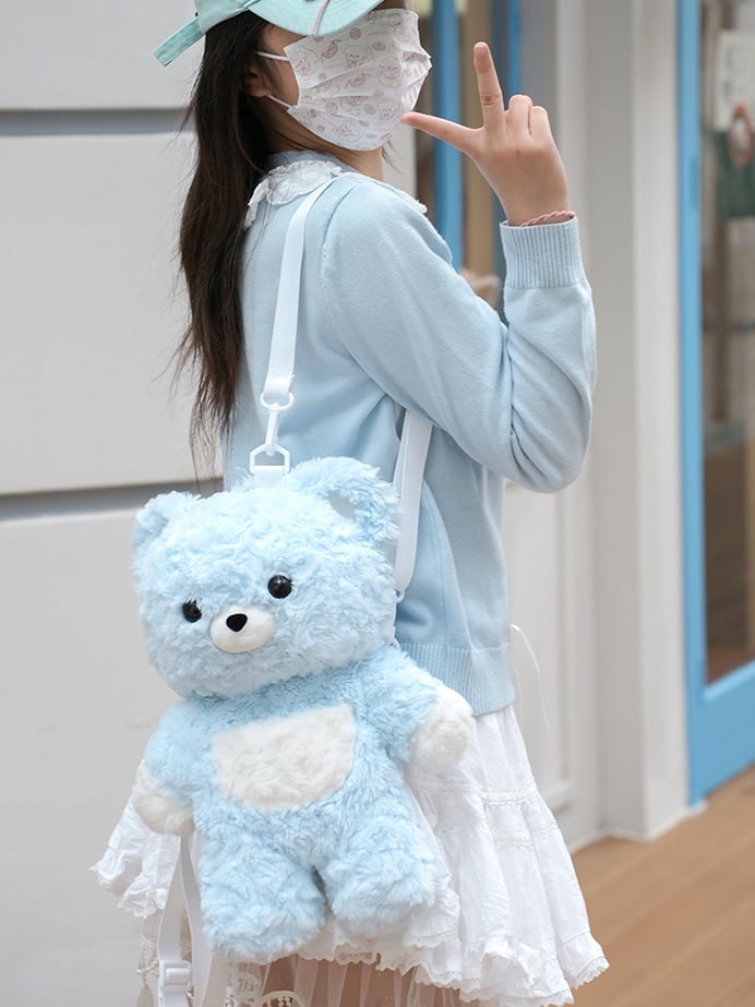 Blue Bear-shaped Plush Backpack Middle/Large Size