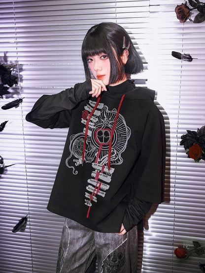 With Gothic Sleeve Graffiti Design 3/4 Dark Hoodie Print