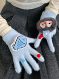 Faux (2 Fur Colors) Gloves Penguin Fish