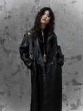 Punk Coat - Design Cuffs Long Buckle Patchwork PU Cutout