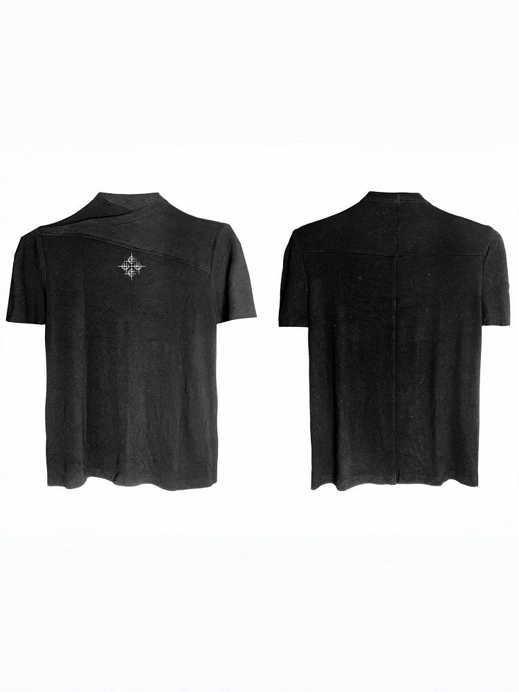 Unisex Black Cross-Collar Short-Sleeve Knitwear - DETW OnLine