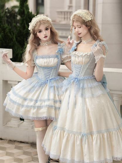 Neckline Blue Waist Full and Beige Lolita Versatile Fit JSK Set Light Slim