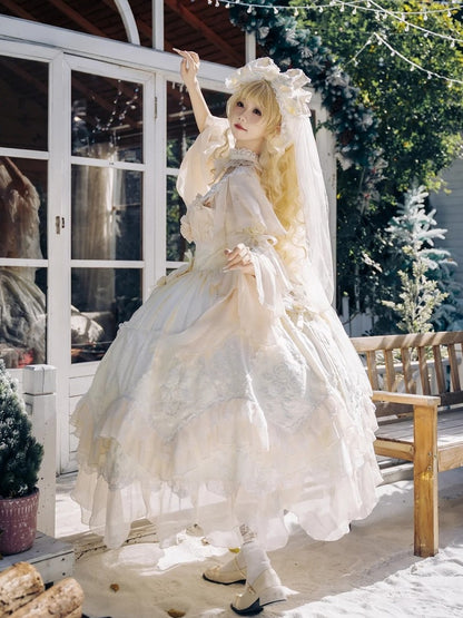 Lolita Dress JSK Ruffles Flowing Hanayome Yellow Version Rose Layered Accents with Long Light