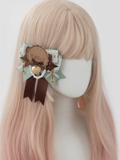 Tea Sweet Bowknot Green Hairclip/Brooch Mint Lolita 2 Biscuit Chocolate Options Party Style
