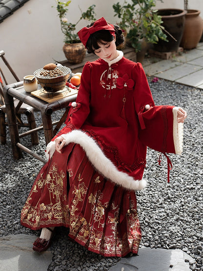 Golden Butterfly Horse-face Han Red Orchid Skirt with Lolita Motifs