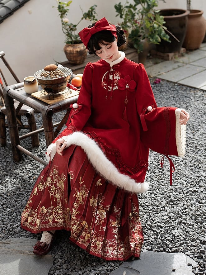 Pins Floral Skirt Han + Red KC Embroidery Warmers Brooch OP Horse-face Leg Bow Lolita