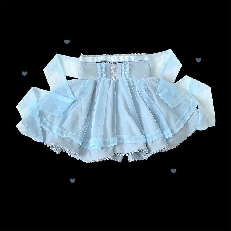 Pink Jirai Kei High-Waisted Tulle Skirt with Self-Tie Straps