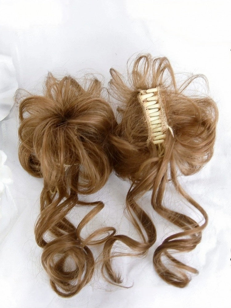 Honey Tea 22cm Full Bangs Bob Wig with Double Bun Claw Clip - Sinwavy