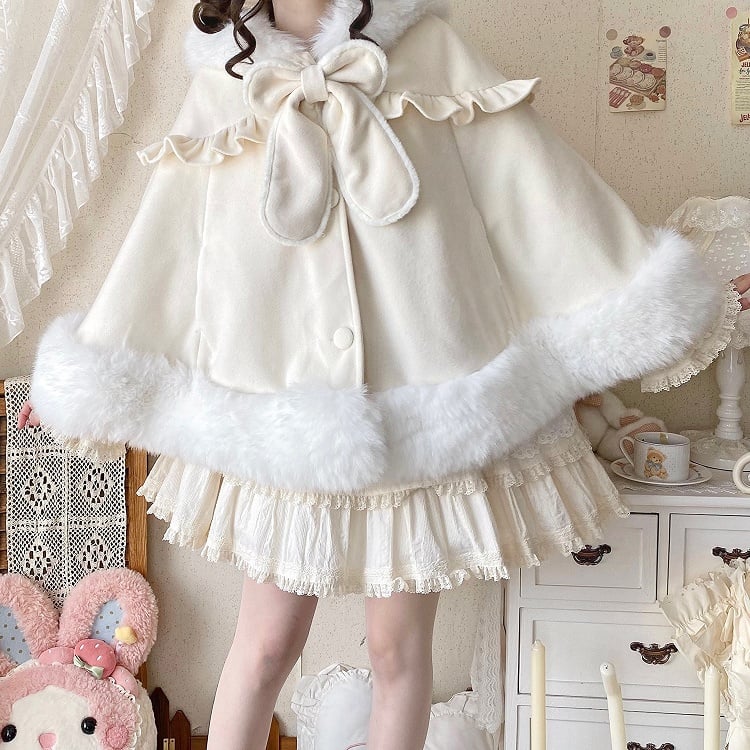 with Lining Apricot Oversized Plush Cape Hooded Lolita Ears Winter Bunny