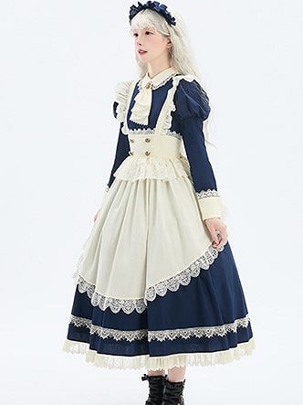 Dark Juliette Version Sleeves Maid Elegant Dress Lolita Blue Long