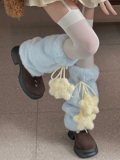 Süße Beinwärmer aus Plüsch in Weiß/Gelb/Rosa/Blau/Braun mit sternförmigen Pompons