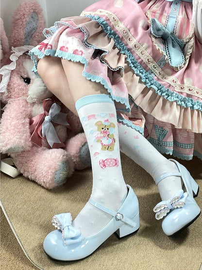 Calf Socks Lolita Style Colors) (3 Motif Teddy Cute Sweet