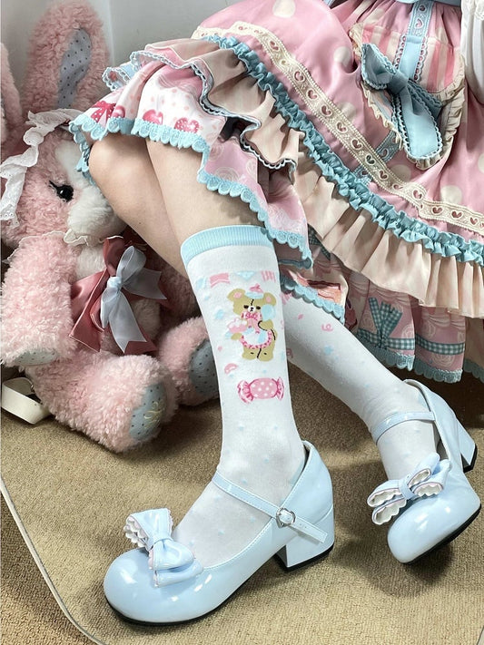 Calf Socks Lolita Style Colors) (3 Motif Teddy Cute Sweet