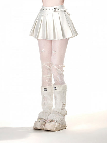 JK制服プリーツスカートバックル付きベルト ホワイト