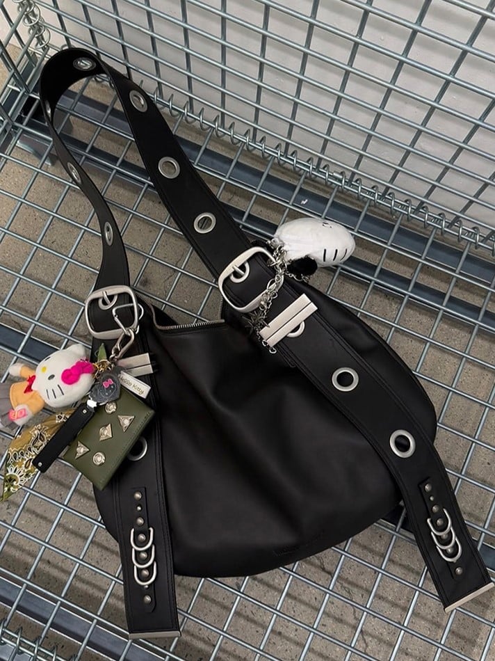 Tote Bag With Adjustable Strap - Punk Style Vintage Black Crescent