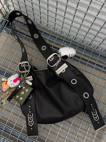 Bag Style Vintage - Strap Black With Crescent Punk Tote Adjustable